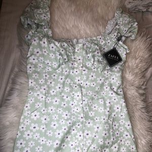 Green Flower Off the Shoulder Dress